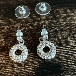 Silver Crystal Circle Dangle Drop Earrings